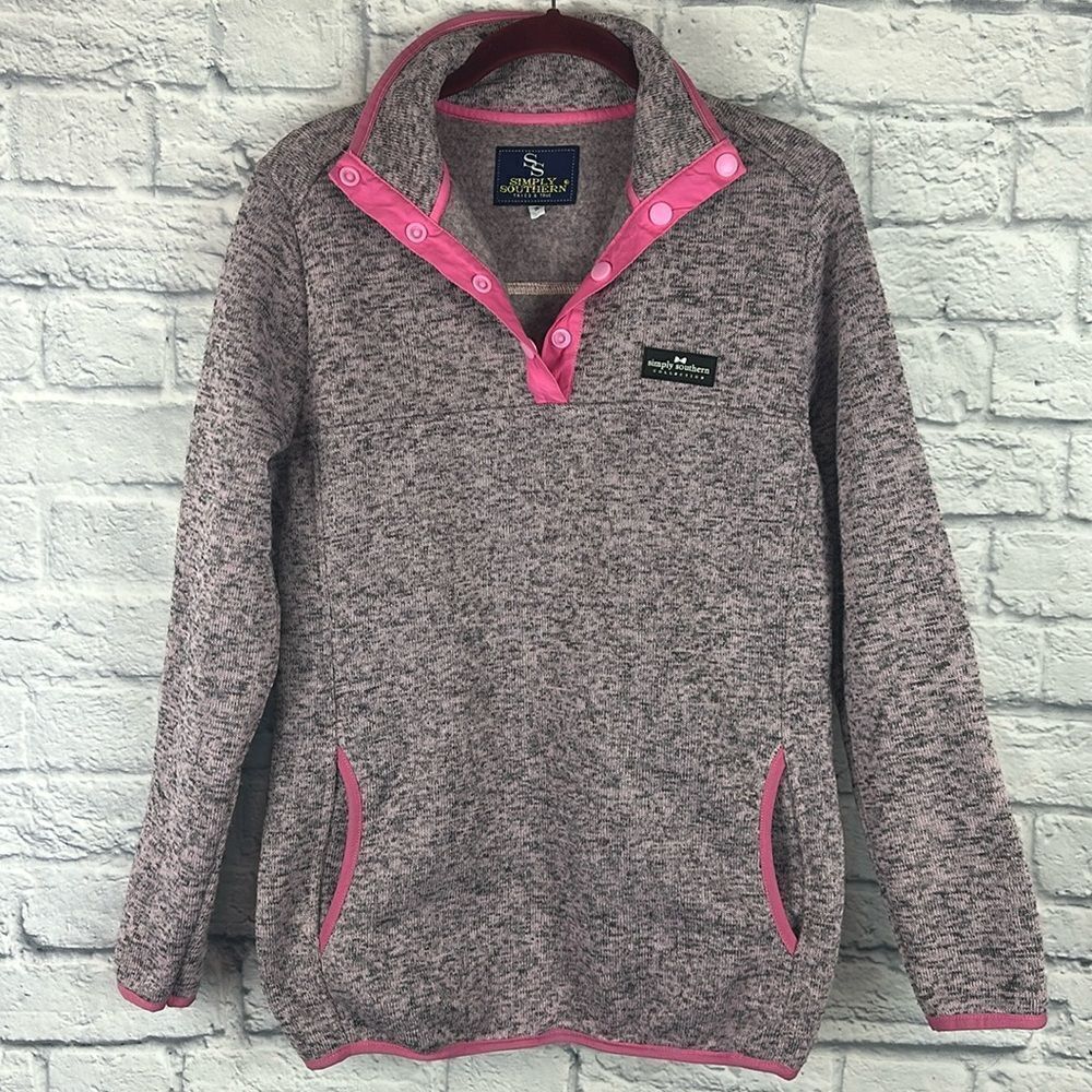 Knit Snap Pullover in Pink Heather by Simply Southern Size Small